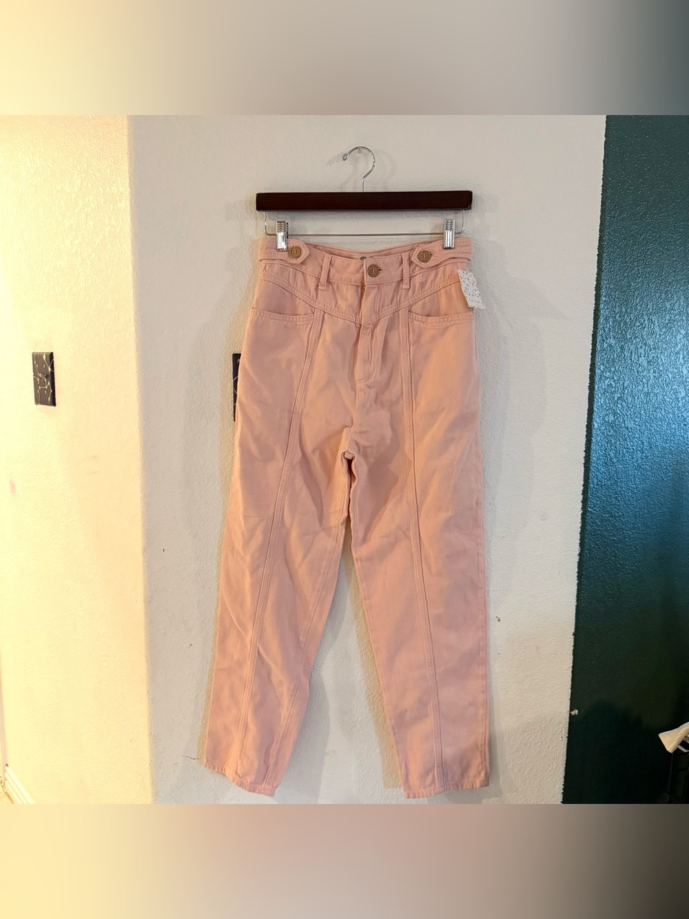NWT Free People Womens Pants Jeans Light Pink High Waist Soft Retro Size 30